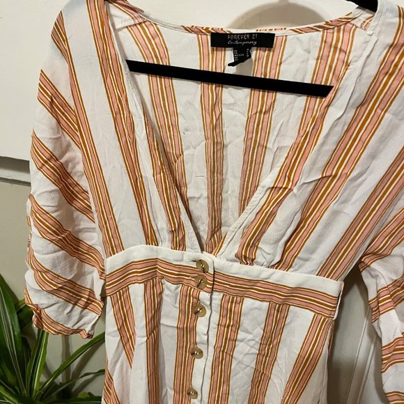 White and pink striped midi dress - button up - Picture 2 of 3